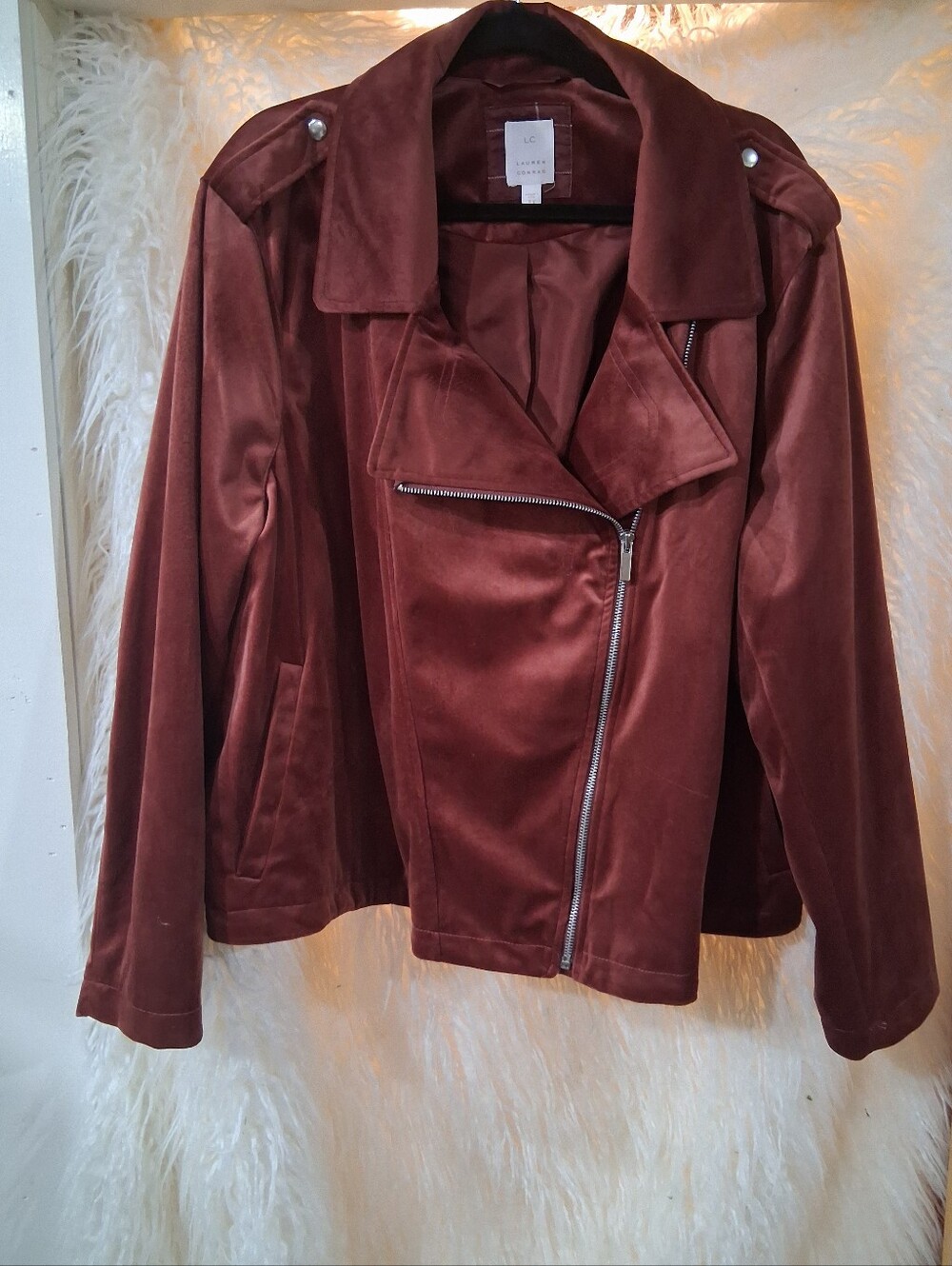 LC Lauren Conrad Rust Velvet Asymmetric Moto Jacket
